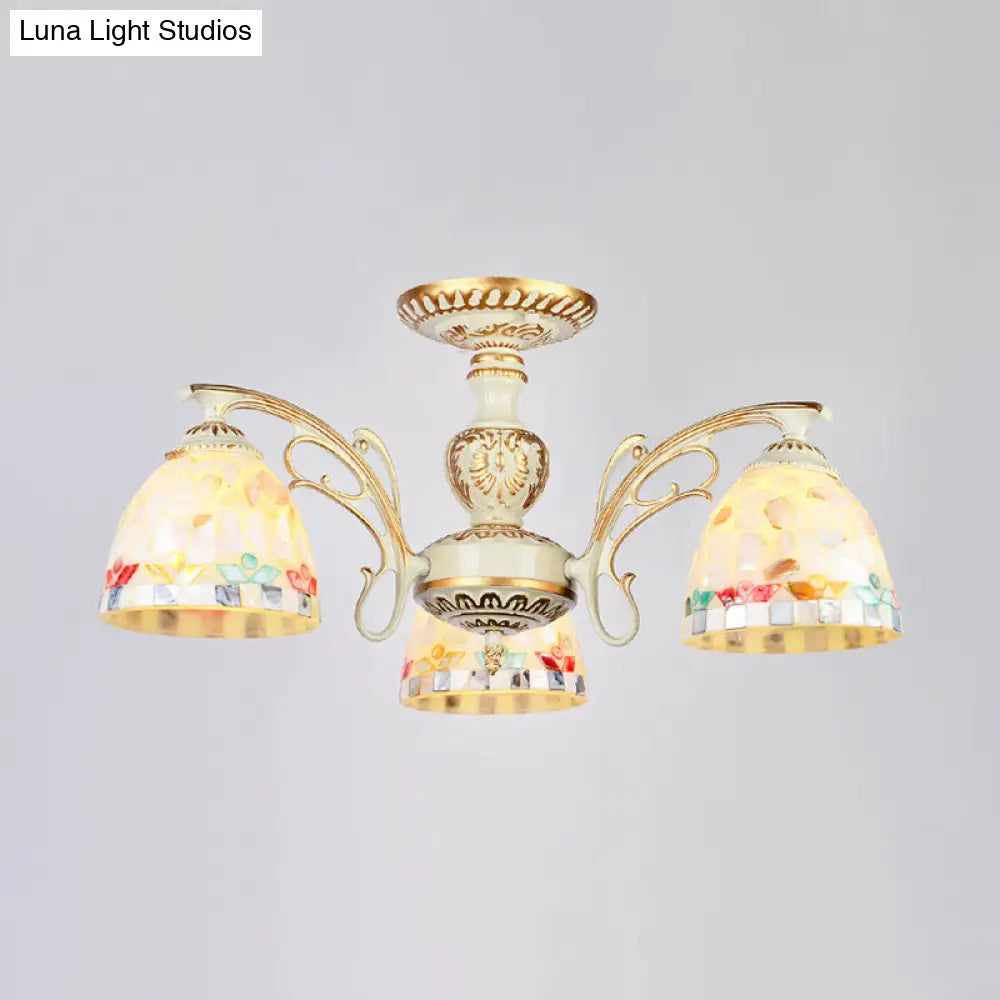 Traditional Shell Chandelier - Beige Bowl Ceiling Light Fixture for Dining Room - 3/5/6 Lights