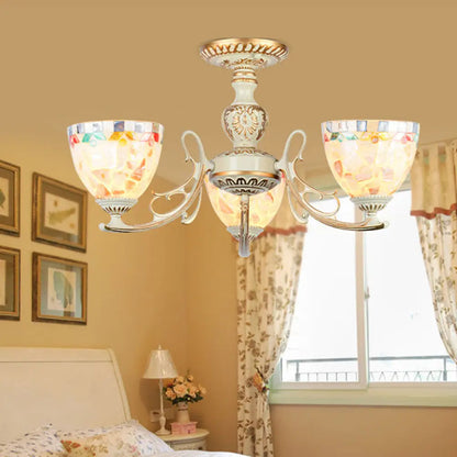 Traditional Shell Chandelier - Beige Bowl Ceiling Light Fixture for Dining Room - 3/5/6 Lights