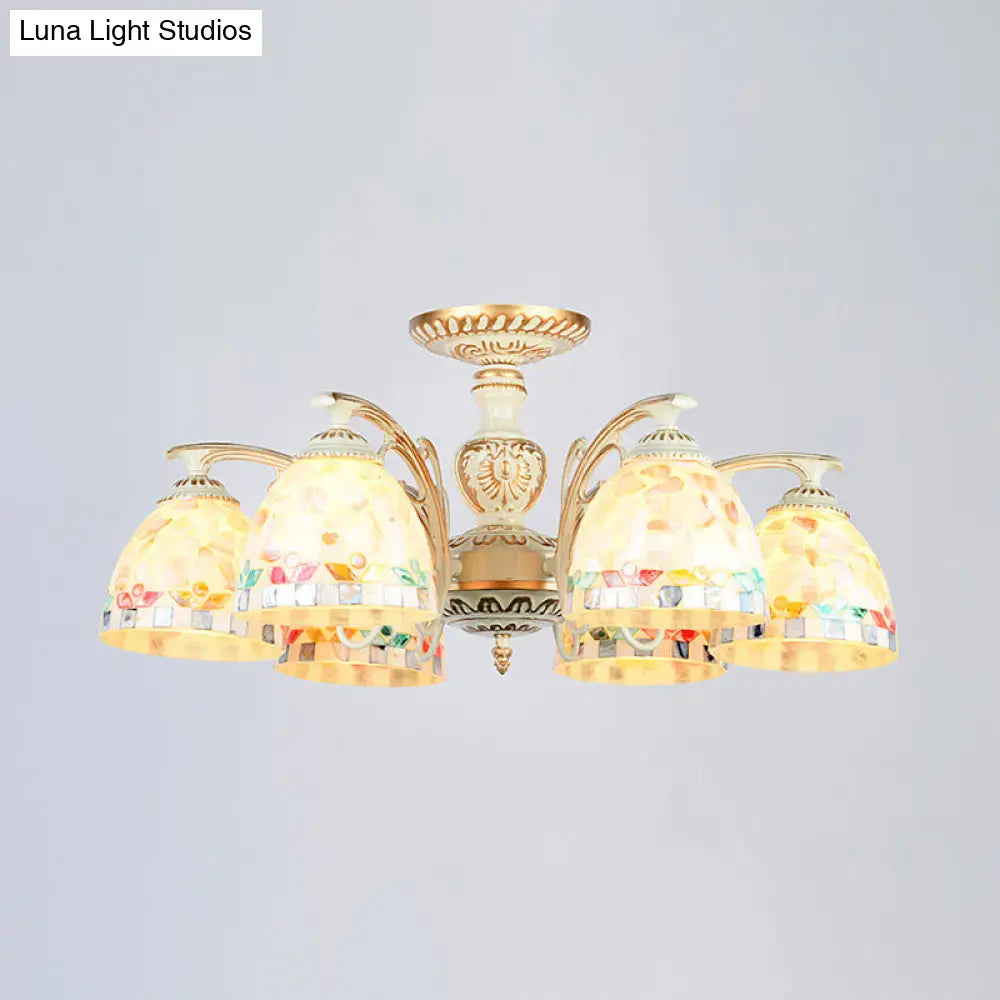 Traditional Shell Chandelier - Beige Bowl Ceiling Light Fixture for Dining Room - 3/5/6 Lights