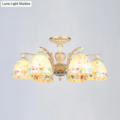 Traditional Shell Chandelier - Beige Bowl Ceiling Light Fixture for Dining Room - 3/5/6 Lights