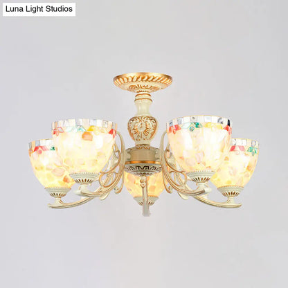 Traditional Shell Chandelier - Beige Bowl Ceiling Light Fixture for Dining Room - 3/5/6 Lights