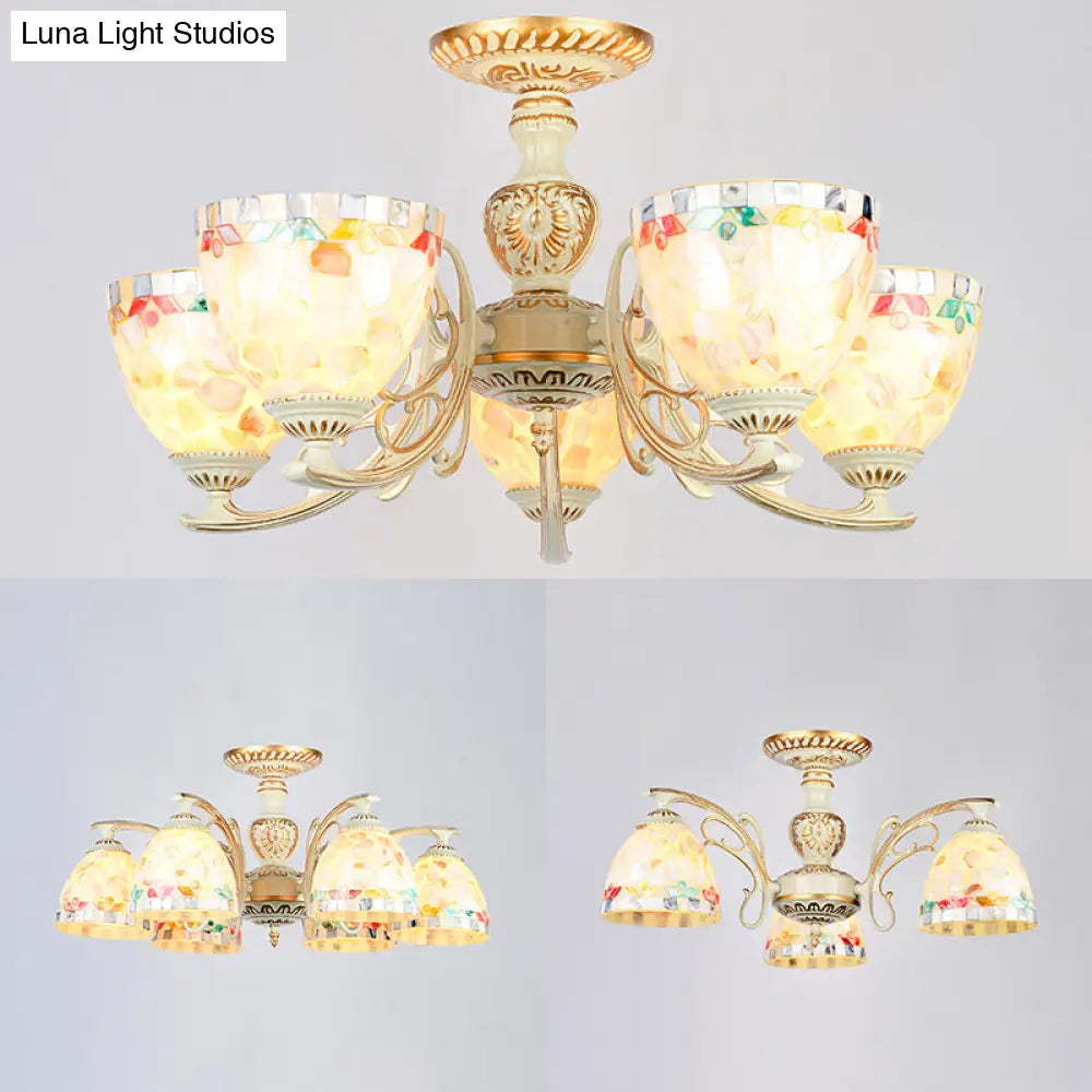 Traditional Shell Chandelier - Beige Bowl Ceiling Light Fixture for Dining Room - 3/5/6 Lights