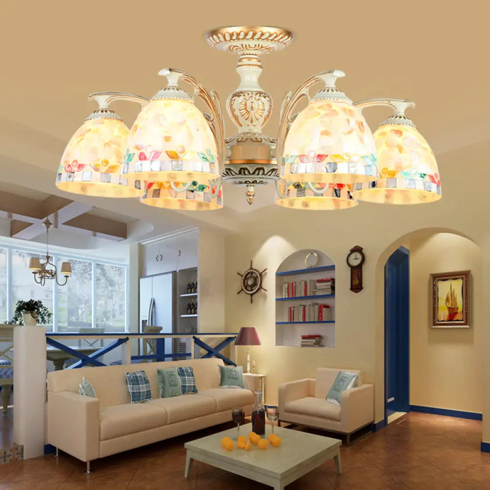 Traditional Shell Chandelier - Beige Bowl Ceiling Light Fixture for Dining Room - 3/5/6 Lights