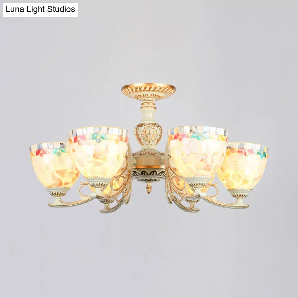 Traditional Shell Chandelier - Beige Bowl Ceiling Light Fixture for Dining Room - 3/5/6 Lights