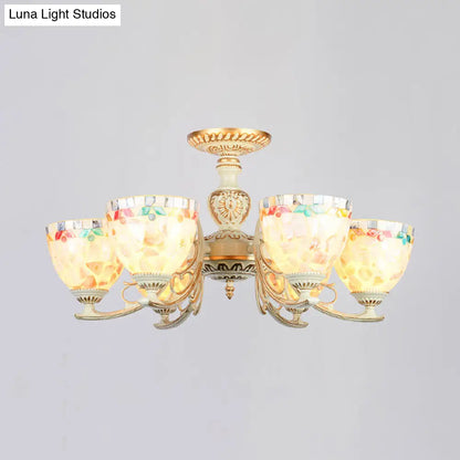 Traditional Shell Chandelier - Beige Bowl Ceiling Light Fixture for Dining Room - 3/5/6 Lights