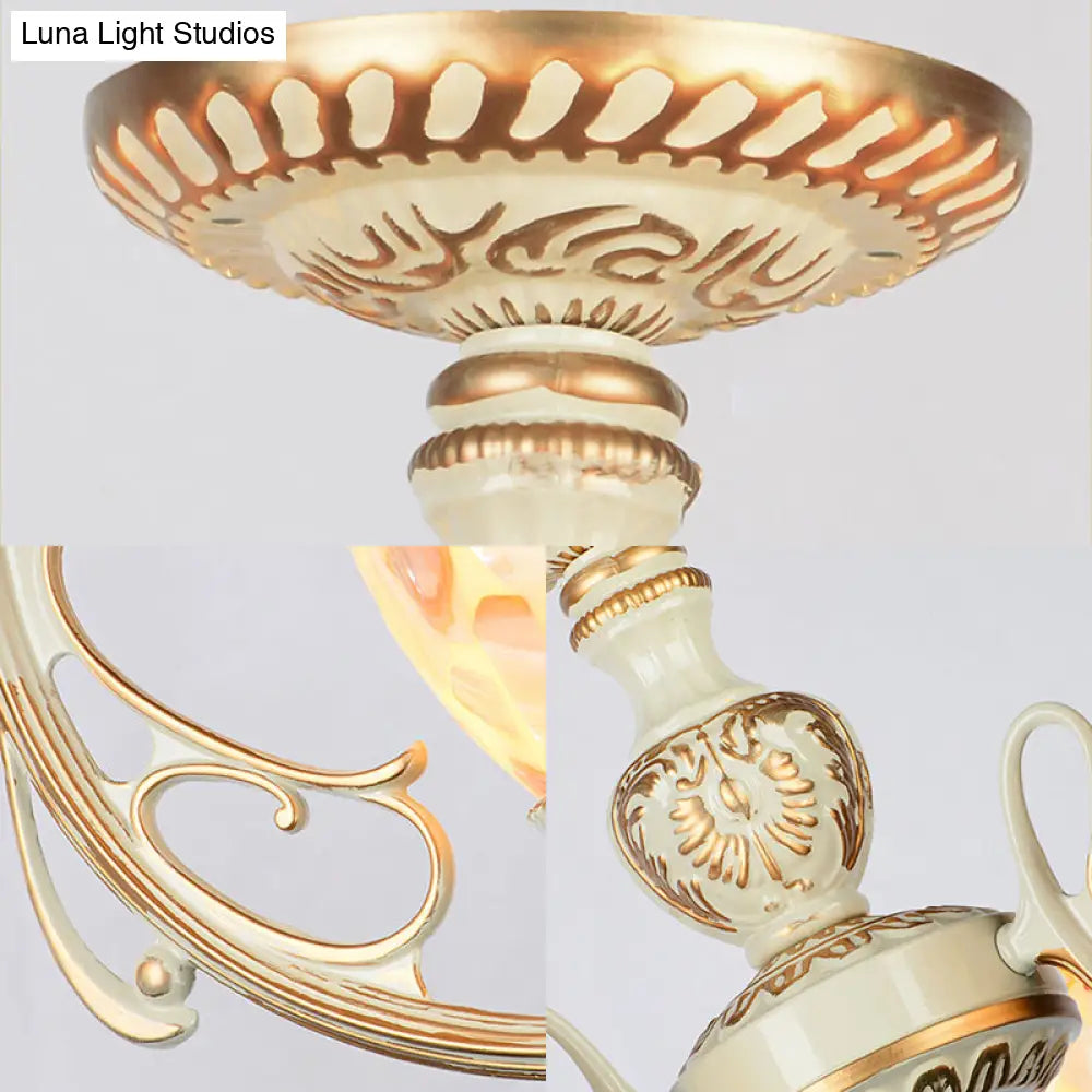 Traditional Shell Chandelier - Beige Bowl Ceiling Light Fixture for Dining Room - 3/5/6 Lights