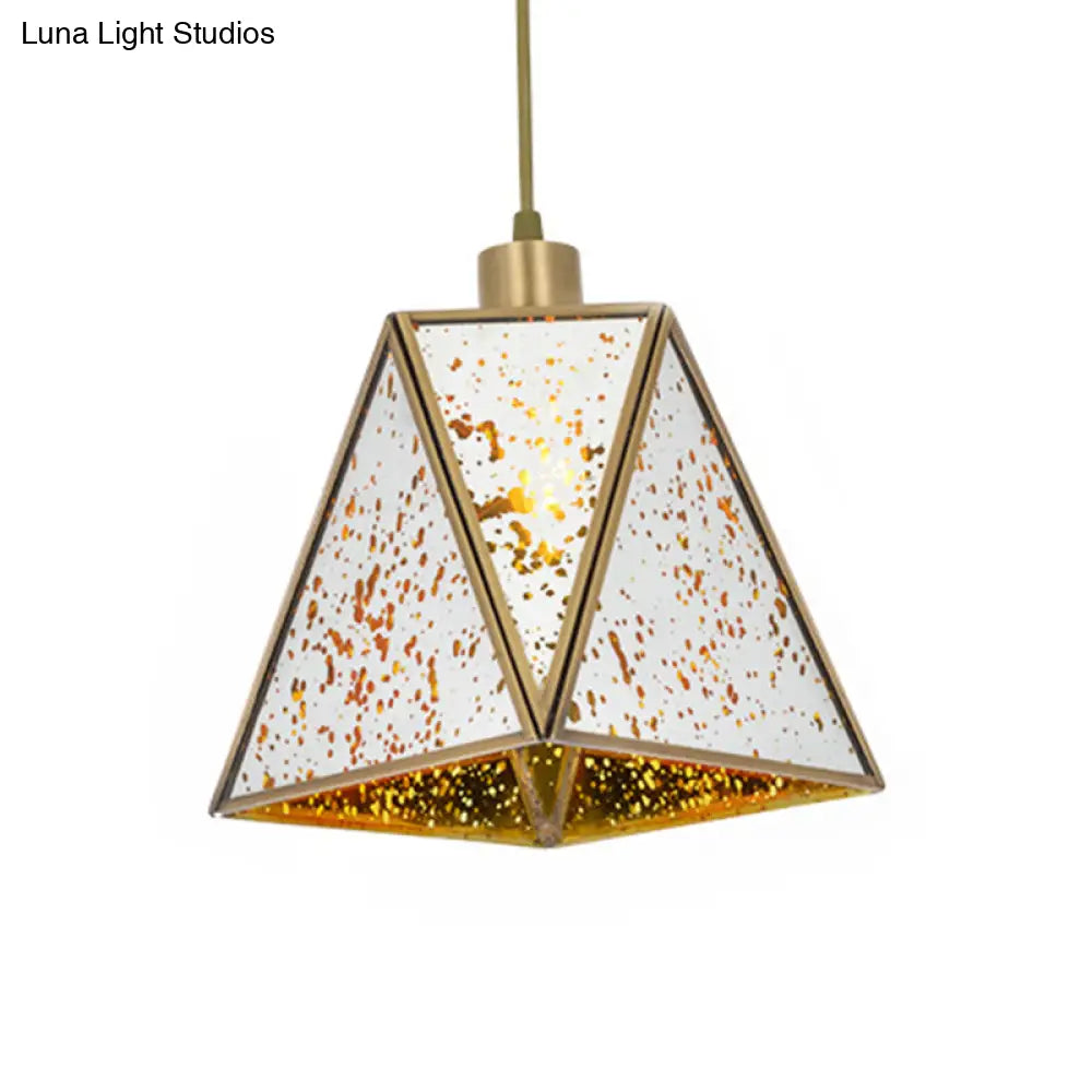 Traditional Silver/Clear Glass Triangle Hanging Lamp for Living Room with 1 Bulb