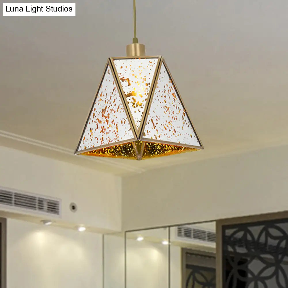Traditional Silver/Clear Glass Triangle Hanging Lamp for Living Room with 1 Bulb