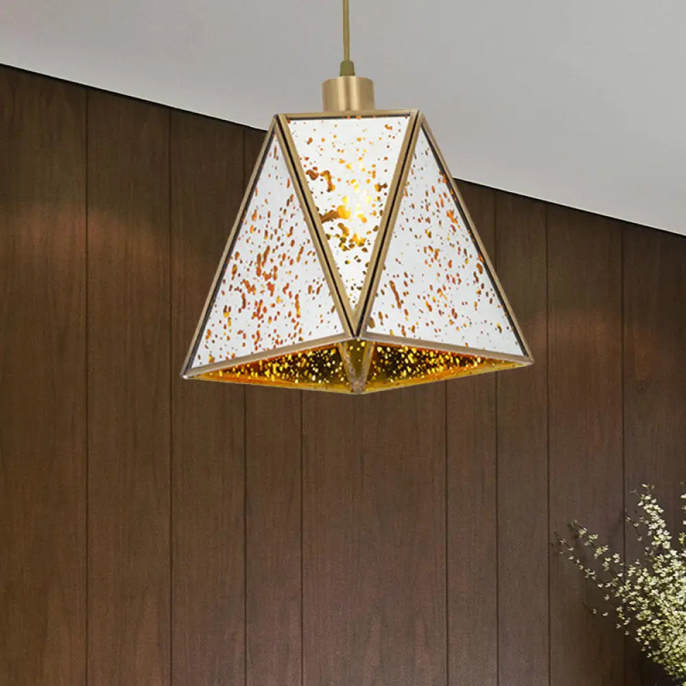 Traditional Silver/Clear Glass Triangle Hanging Lamp for Living Room with 1 Bulb