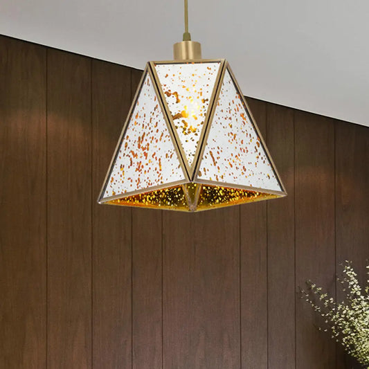 Traditional Silver/Clear Glass Triangle Hanging Lamp for Living Room with 1 Bulb