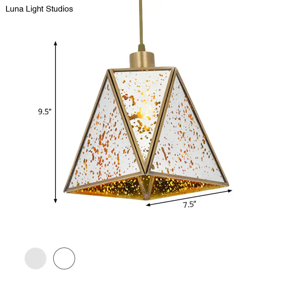 Traditional Silver/Clear Glass Triangle Hanging Lamp for Living Room with 1 Bulb