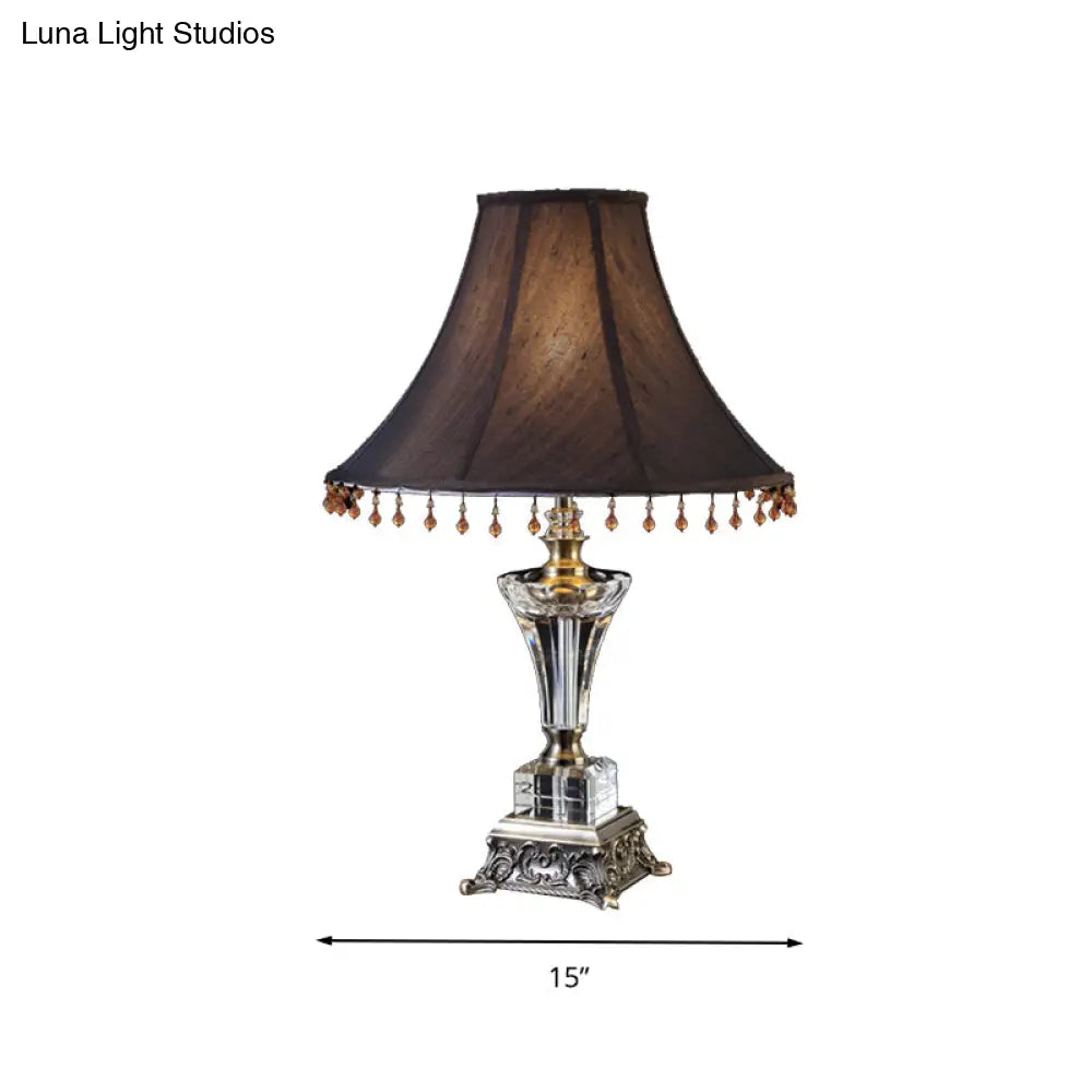 Traditional Single Head Nightstand Lamp - Bell Living Room Night Table Light with Crystal Drop, Black Brown