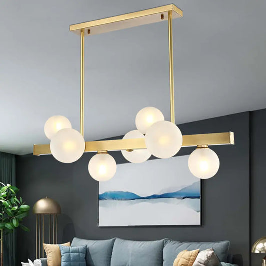 Traditional Spherical Frosted Glass Pendant Light - Gold, 7/12 Lights - Dining Room Island Lighting