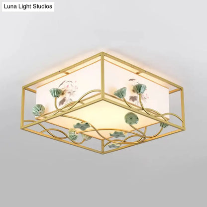 DecorBites™ DecorBites™ Traditional Square Fabric Flush Mount Lighting - 19.5"/23.5" Wide, 5 Lights - Bedroom Ceiling Fixture in White