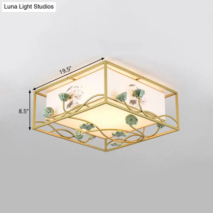 DecorBites™ DecorBites™ Traditional Square Fabric Flush Mount Lighting - 19.5"/23.5" Wide, 5 Lights - Bedroom Ceiling Fixture in White