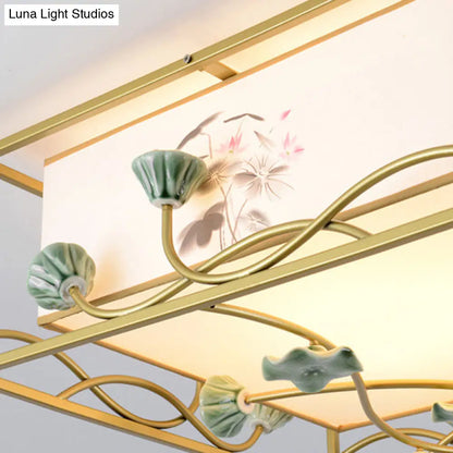 DecorBites™ DecorBites™ Traditional Square Fabric Flush Mount Lighting - 19.5"/23.5" Wide, 5 Lights - Bedroom Ceiling Fixture in White