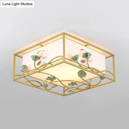 DecorBites™ DecorBites™ Traditional Square Fabric Flush Mount Lighting - 19.5"/23.5" Wide, 5 Lights - Bedroom Ceiling Fixture in White