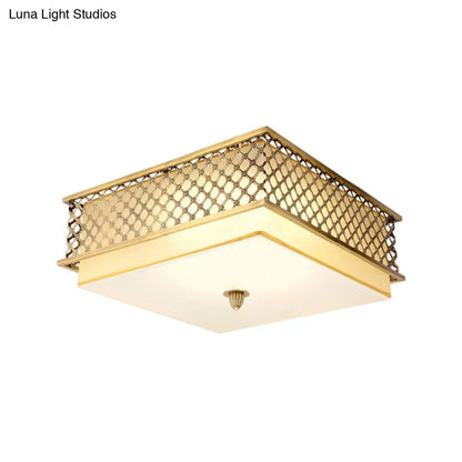 DecorBites™ DecorBites™ Traditional Square Metal Flushmount Lighting in Brass for Bedroom - 5 Lights, 16"/19.5" Wide
