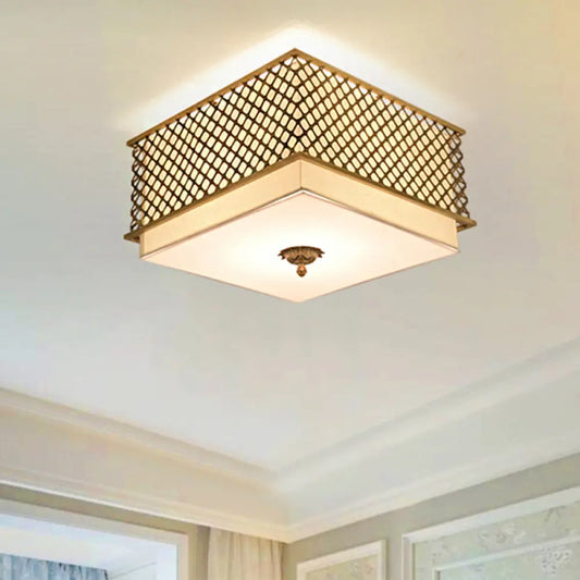 Traditional Square Metal Flushmount Lighting in Brass for Bedroom - 5 Lights, 16"/19.5" Wide