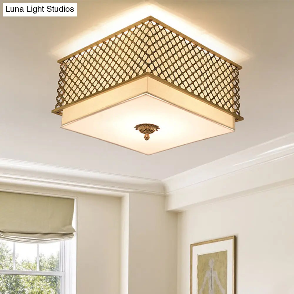 Traditional Square Metal Flushmount Lighting in Brass for Bedroom - 5 Lights, 16"/19.5" Wide