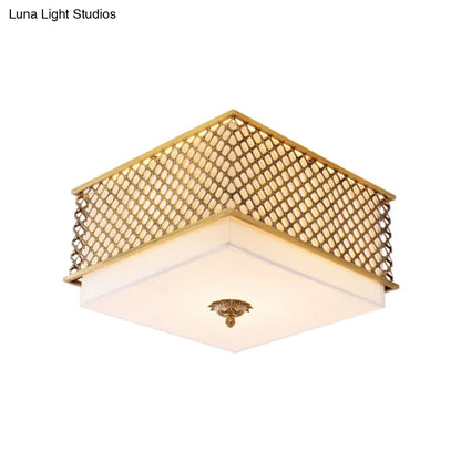 DecorBites™ DecorBites™ Traditional Square Metal Flushmount Lighting in Brass for Bedroom - 5 Lights, 16"/19.5" Wide
