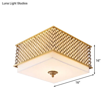 DecorBites™ DecorBites™ Traditional Square Metal Flushmount Lighting in Brass for Bedroom - 5 Lights, 16"/19.5" Wide