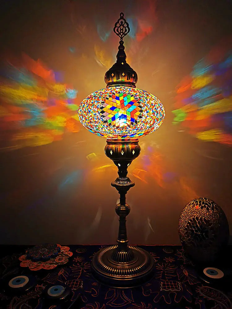 Traditional Stained Glass Bedside Floor Lamp - Elliptical Design, White/Beige/Red, 1 Head Standing Light