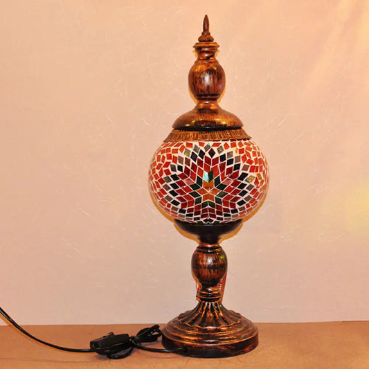 Traditional Stained Glass Orange Table Lamp Tower - 1 Head Nightstand Light for Study Room
