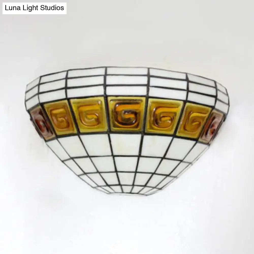 Traditional Stained Glass Sconce Light for Staircase Wall - Bowl Design