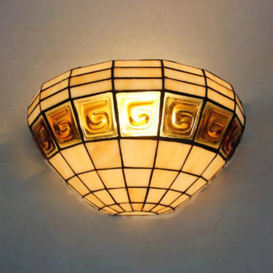 Traditional Stained Glass Sconce Light for Staircase Wall - Bowl Design