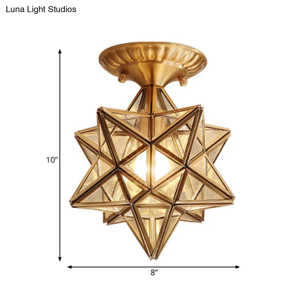 Traditional Star Semi Flush Ceiling Light in Clear/Textured White Glass - Ideal for Living Room