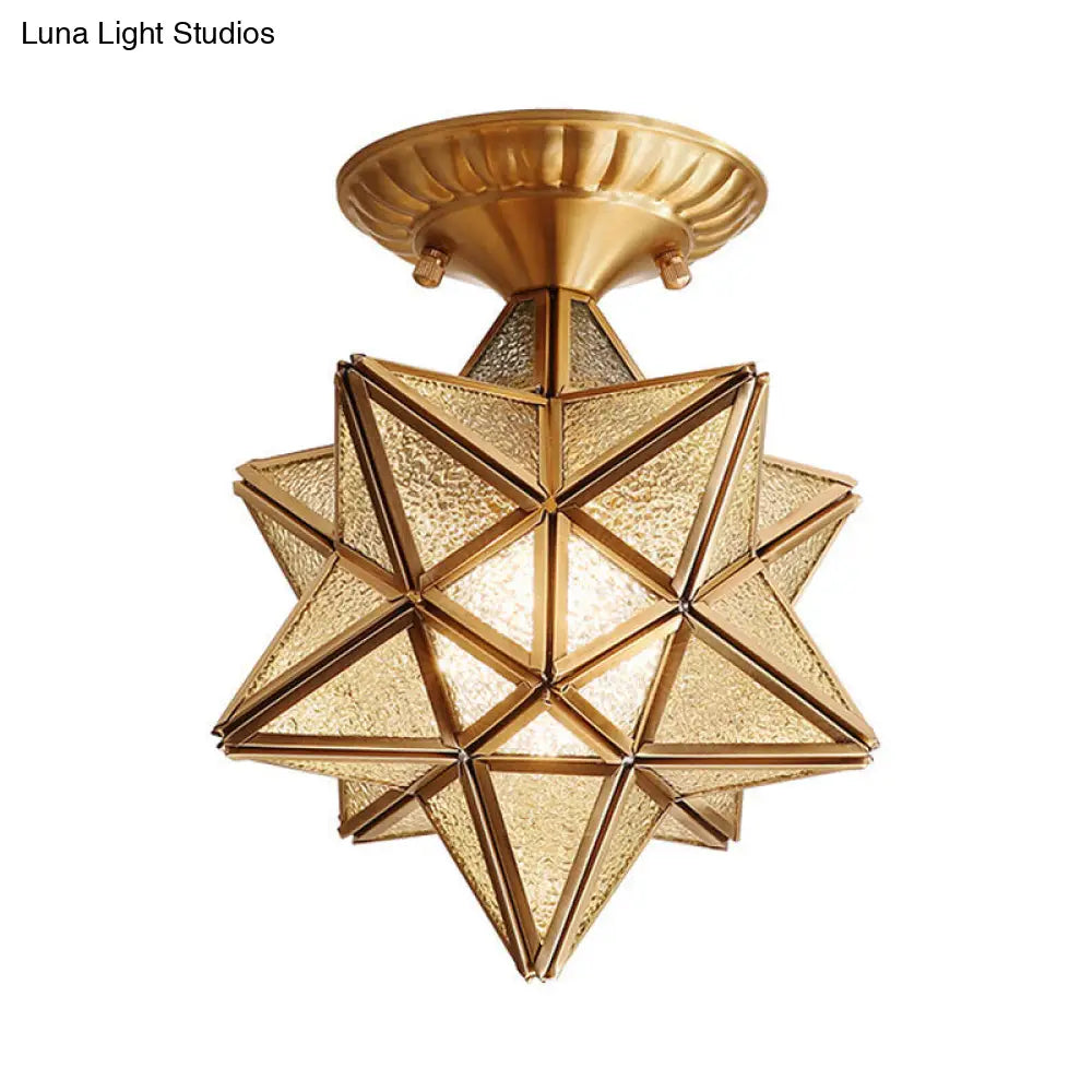 Traditional Star Semi Flush Ceiling Light in Clear/Textured White Glass - Ideal for Living Room