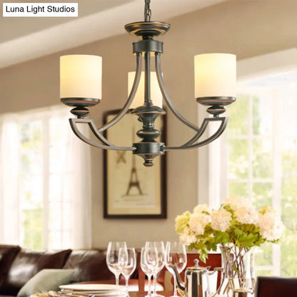 Lámpara de techo colgante tradicional con forma de estrella - Lámpara de techo de metal negro con pantalla de cristal esmerilado - Perfecta para el salón - 3/6 luces