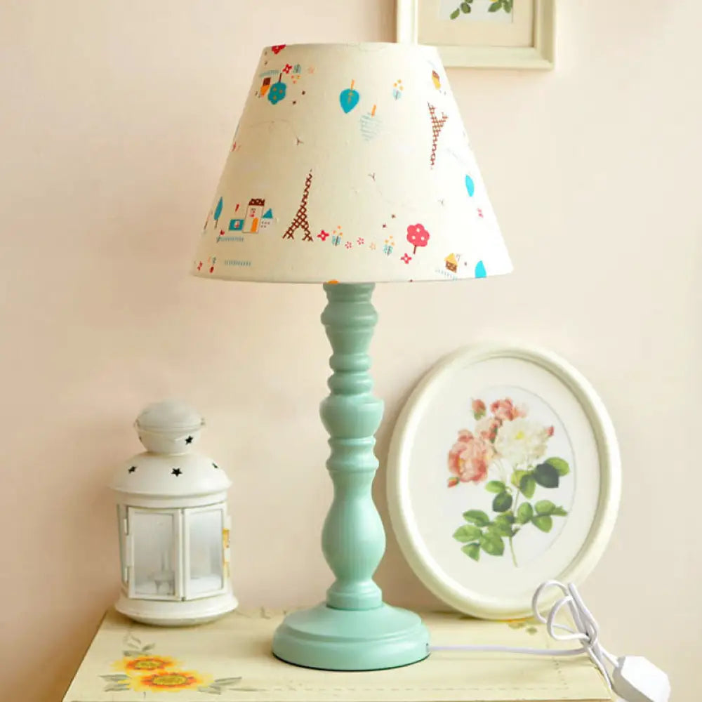 Traditional Style 1-Light Barrel Desk Lamp in White/Blue/Purple with Red Fabric Shade - Ideal Task Lighting for Bedroom