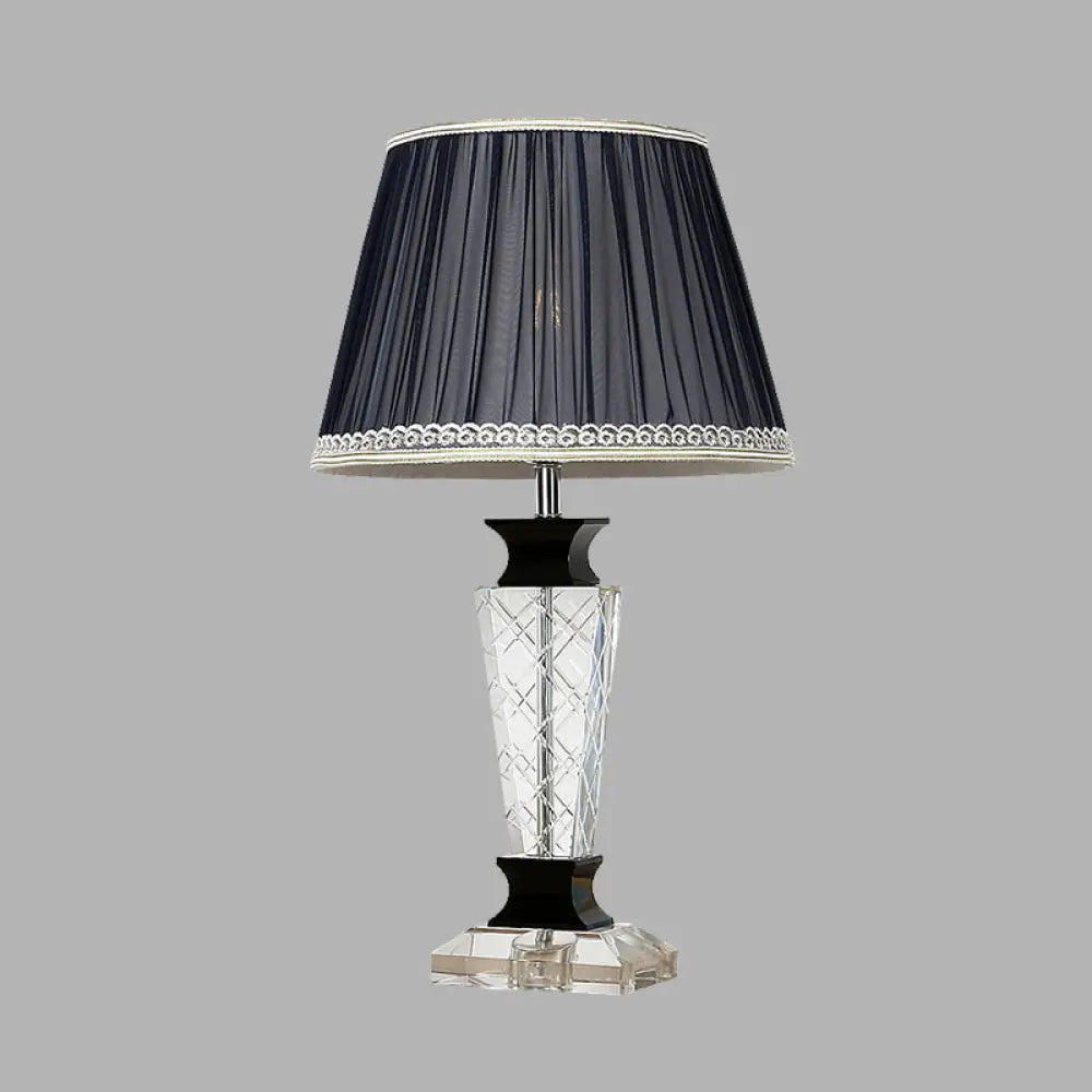 Traditional Style Black Tapered Nightstand Lamp - Crystal Base, 1 Light Bedroom Table Light