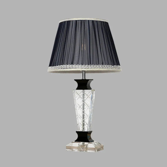 Traditional Style Black Tapered Nightstand Lamp - Crystal Base, 1 Light Bedroom Table Light