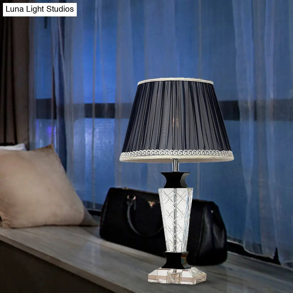 Traditional Style Black Tapered Nightstand Lamp - Crystal Base, 1 Light Bedroom Table Light