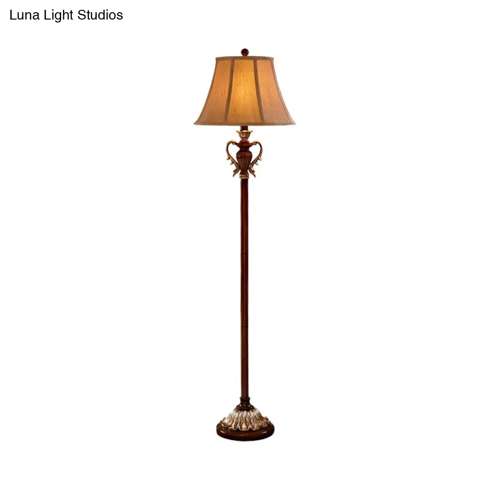 Traditional Style Brown Fabric Floor Lamp with Empire Shade and 1-Light