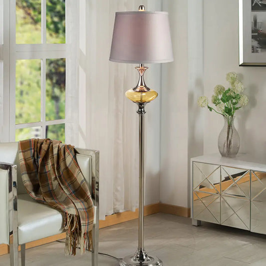 Traditional Style Conical Shade Floor Lamp, White/Red Fabric, 1 Head, for Guest Room