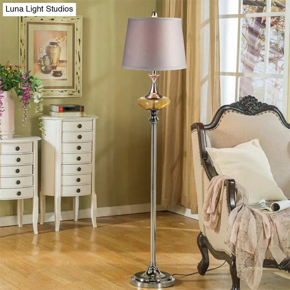 Traditional Style Conical Shade Floor Lamp, White/Red Fabric, 1 Head, for Guest Room