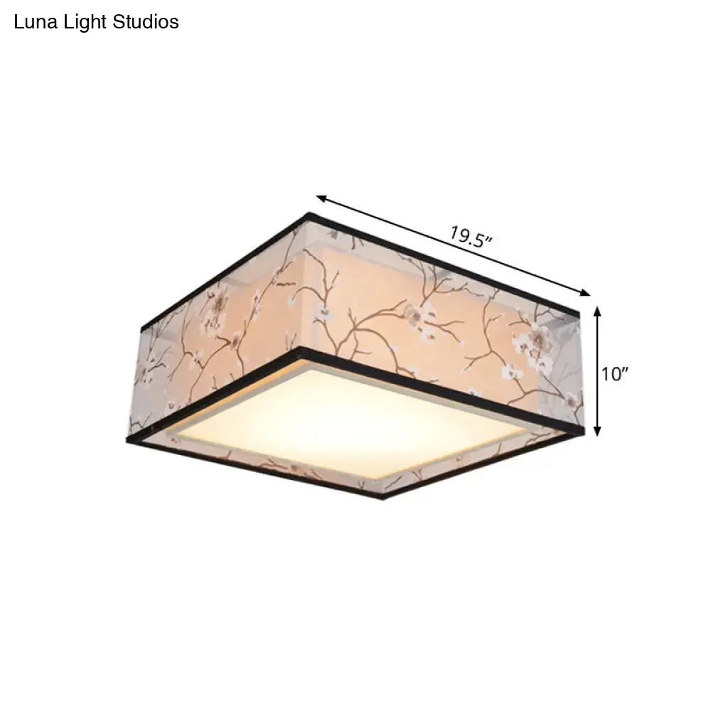 Traditional Style Fabric Square Flush Light - 4/5 Lights Ceiling Flush Mount in White - Various Sizes
