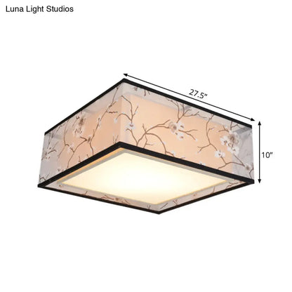 DecorBites™ DecorBites™ Traditional Style Fabric Square Flush Light - 4/5 Lights Ceiling Flush Mount in White - Various Sizes