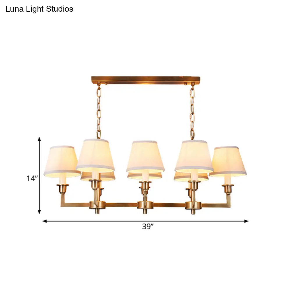 Traditional Style Gold Conic Island Ceiling Light, 8 Heads, Fabric, Living Room Metallic Hanging Lamp