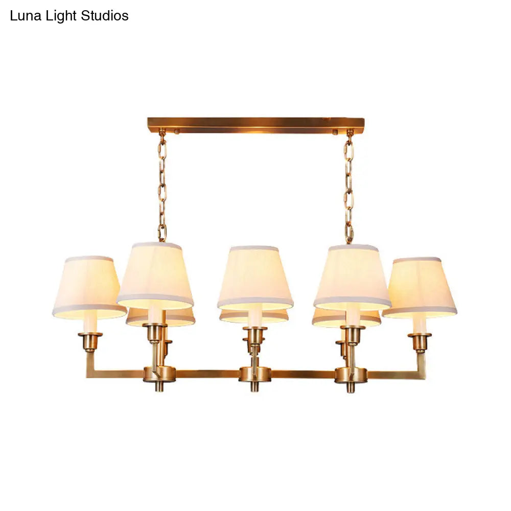 Traditional Style Gold Conic Island Ceiling Light, 8 Heads, Fabric, Living Room Metallic Hanging Lamp
