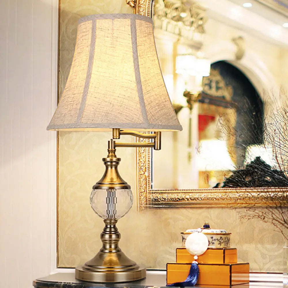 Traditional Style Nightstand Light - Beige/Light Brown Crystal Bell Lamp for Bedroom