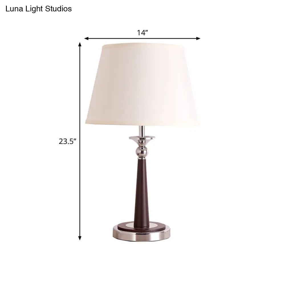 Traditional Style White Conical Shade Table Lamp - Fabric, 1-Light, Living Room Nightstand Lighting