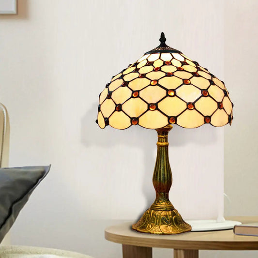 Traditional Tiffany Art Glass Desk Light - Domed Shade Study Room Reading Lamp in Beige
