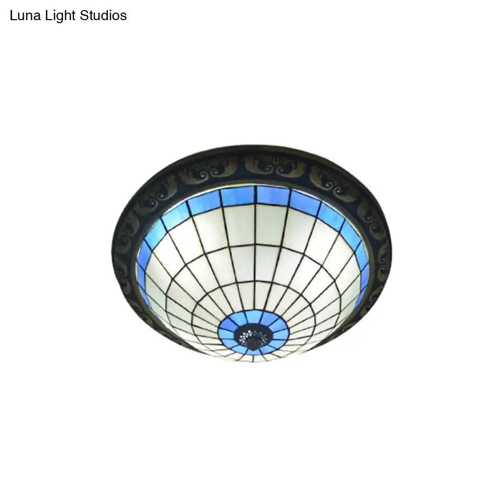 Traditional Tiffany Style Pink/Blue Ceiling Lamp with 19.5 Inch Lattice Bowl