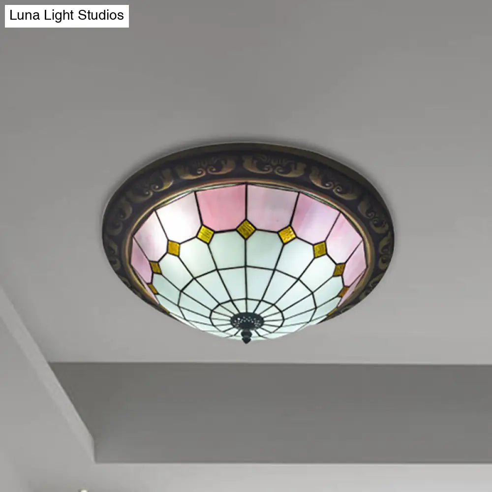 Traditional Tiffany Style Pink/Blue Ceiling Lamp with 19.5 Inch Lattice Bowl