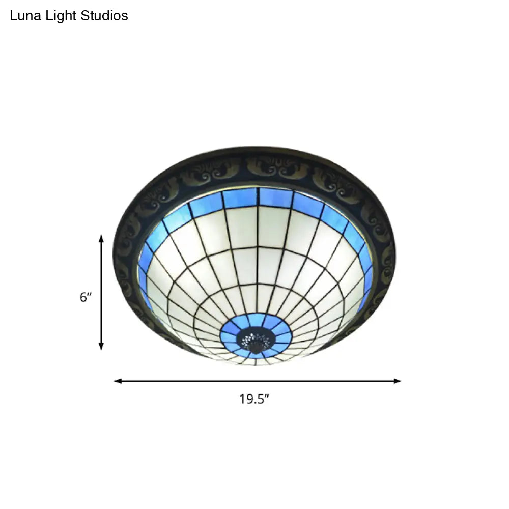 Traditional Tiffany Style Pink/Blue Ceiling Lamp with 19.5 Inch Lattice Bowl